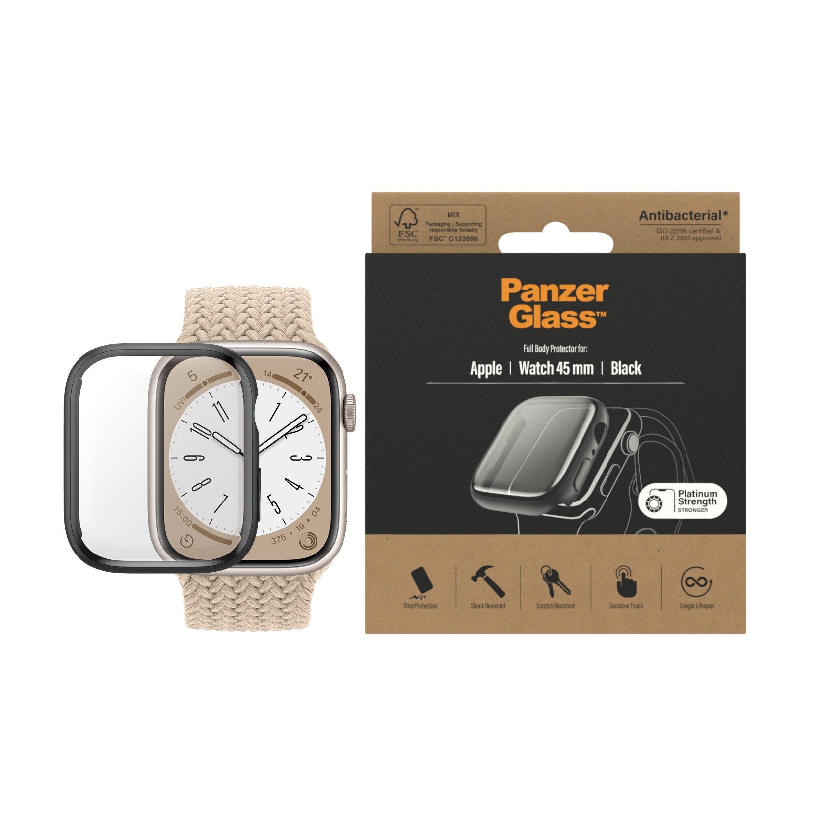 PanzerGlass® Displayschutz Full Body Apple Watch Series 9 | 8 | 7 | 45mm | Schwarz